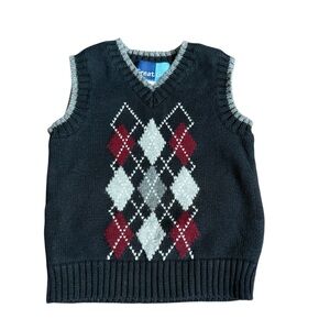 Great Guy Toddler Boy Sweater Vest Size 24M Black Argyle Knit V-Neck Vest